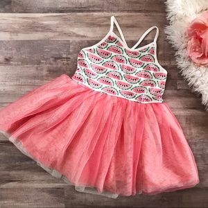 6-12 Month Pink Watermelon Tulle Onesie Dress